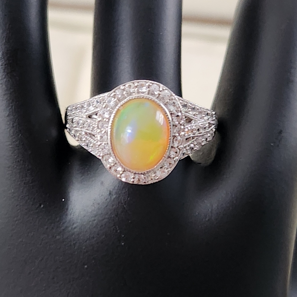 Ethiopian Opal and Zircon Ring - Picture 2 of 10